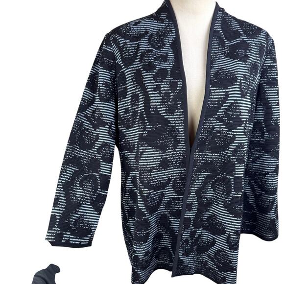 Misook Black & Blue Textured Rib Knit Animal Print Ottoman Cardigan Jacket - Picture 11 of 13